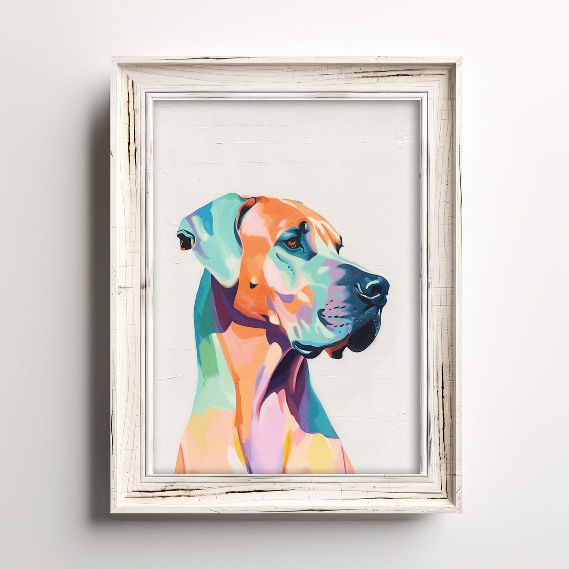 Colorful Great Dane Profile Portrait Pop Art Dog Painting Poster