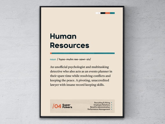 Human Resources Definition Poster Labor Force Coworker Wall Art Funny Modern Office Gift Personnel Graduation Print