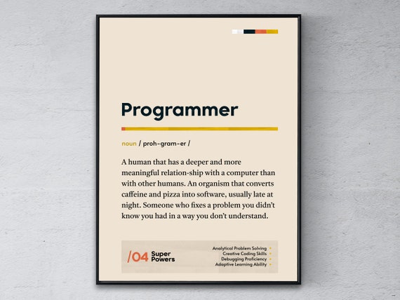 Programmer Definition Poster Coder Graduation Print Analyst Coworker Wall Art Funny Modern Office Gift