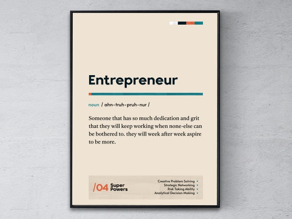 Entrepreneur Definition Poster Businessperson Graduation Print Funny Modern Office Gift Innovator Coworker Wall Art