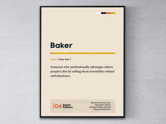 Baker Definition Poster Funny Modern Office Gift Confectioner Coworker Wall Art Pastry Chef Graduation Print