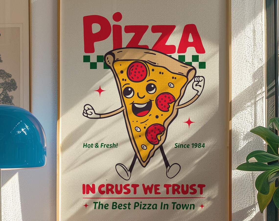 Retro Pizza Poster, 1980s Pizzeria Art Print - Image 2