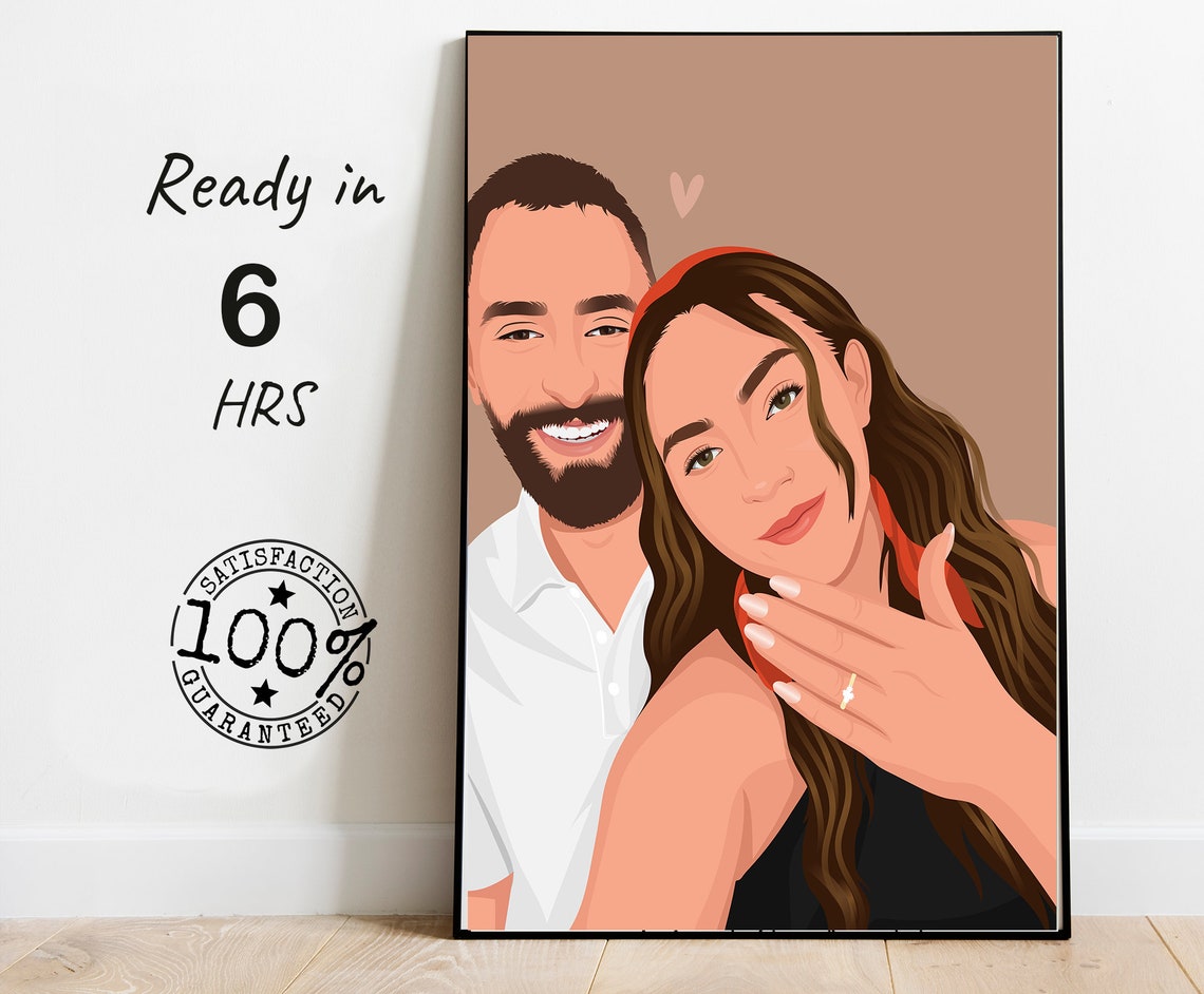 Couple Engagement Selfie Custom Color Portrait Ring Brown Poster
