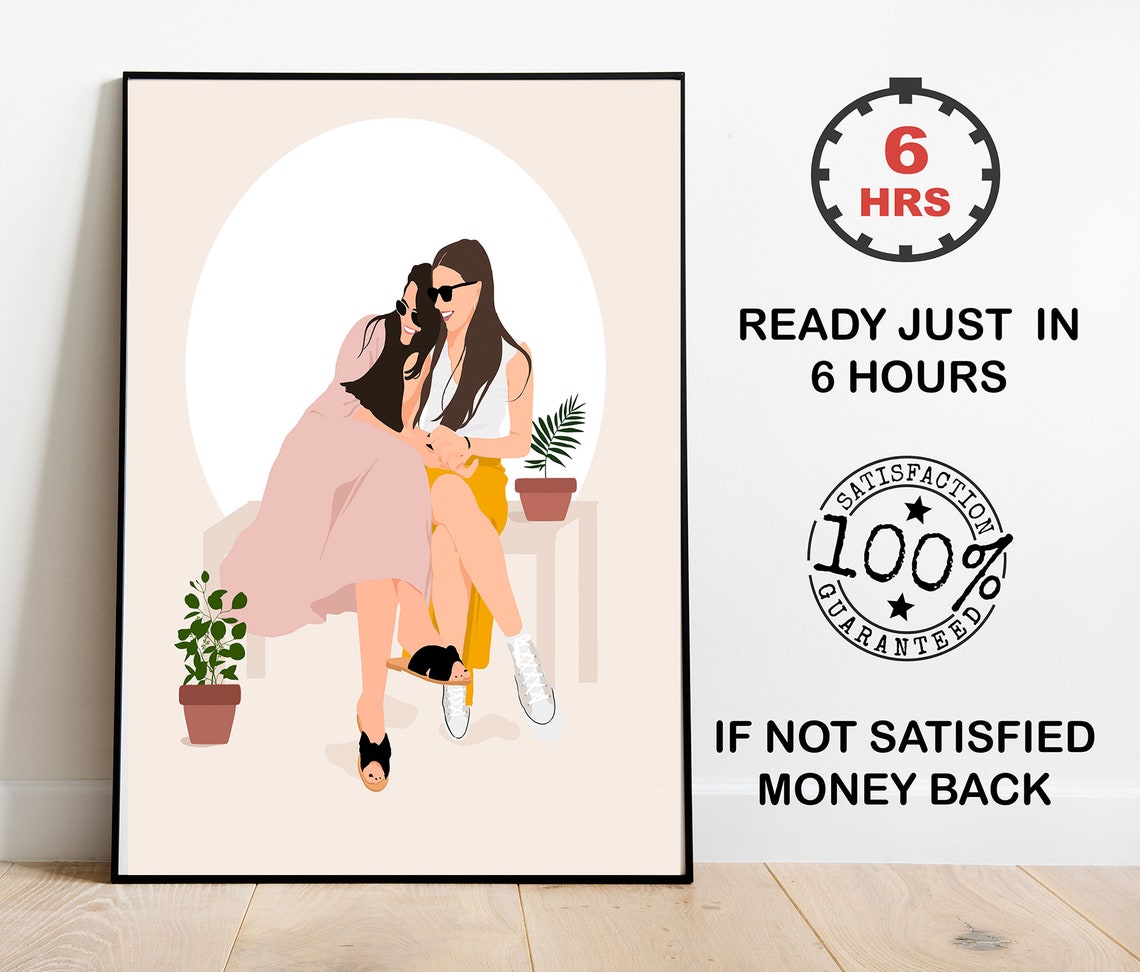 Two Women Laughing Custom Color Portrait Houseplants Cream Poster