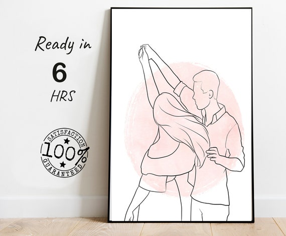 Custom One Line Drawing Portrait Couple Drawing For Gift Custom Faceless Portrait Gift For Him Outline Photo Drawing Wall Art