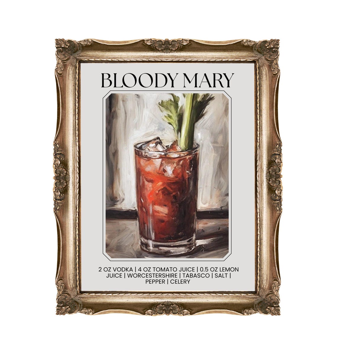 Bloody Mary Cocktail Recipe with Celery Vodka Recipe Art Poster