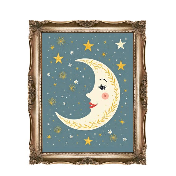 Moon And Stars Wall Art For Kids Or Nurseries Celestial Nursery Decor Whimsical Baby Room