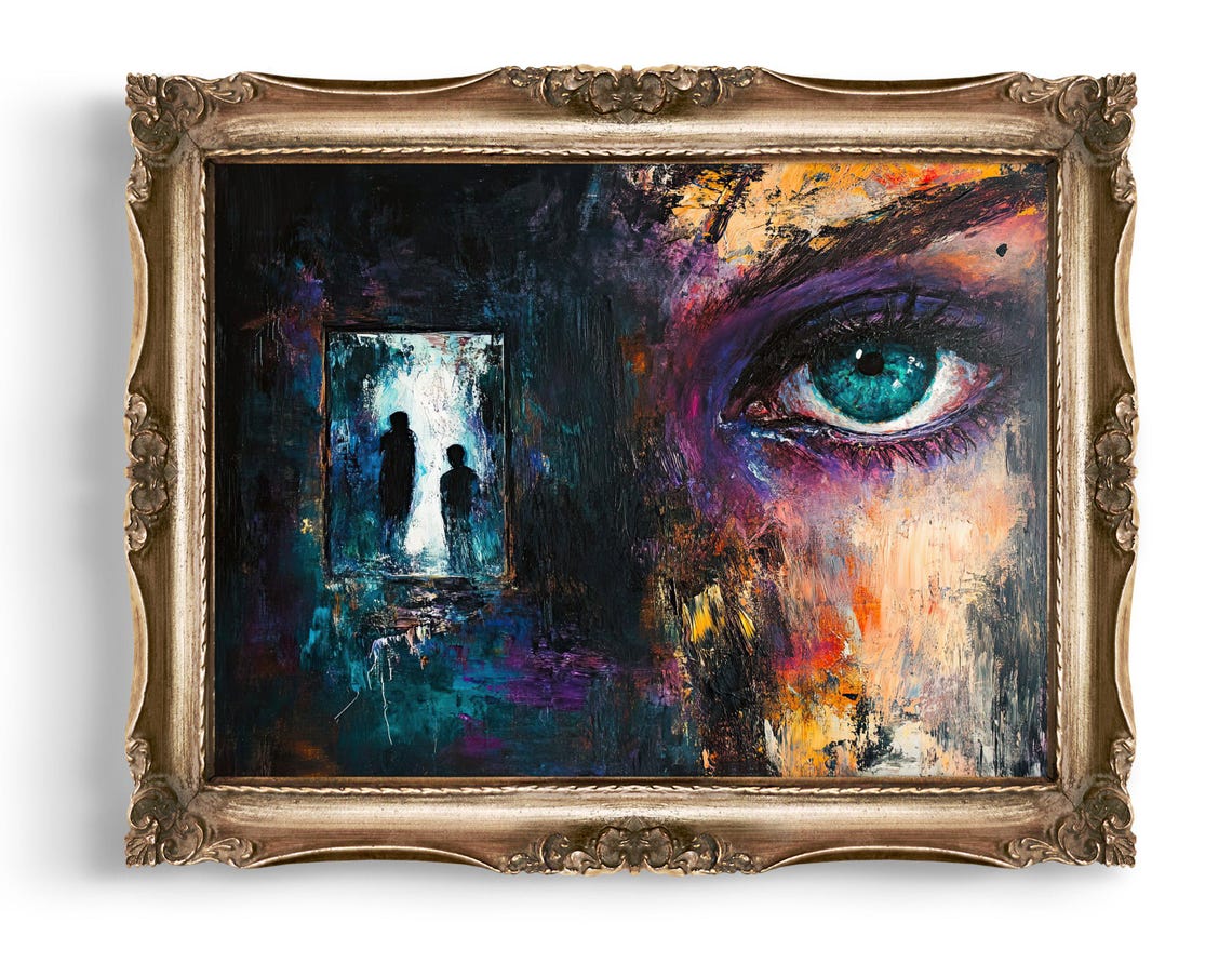 Creepy Eerie Vintage Style Eye Wall Art Abstract Figures Print Gothic Home Decor Moody Dark Academia