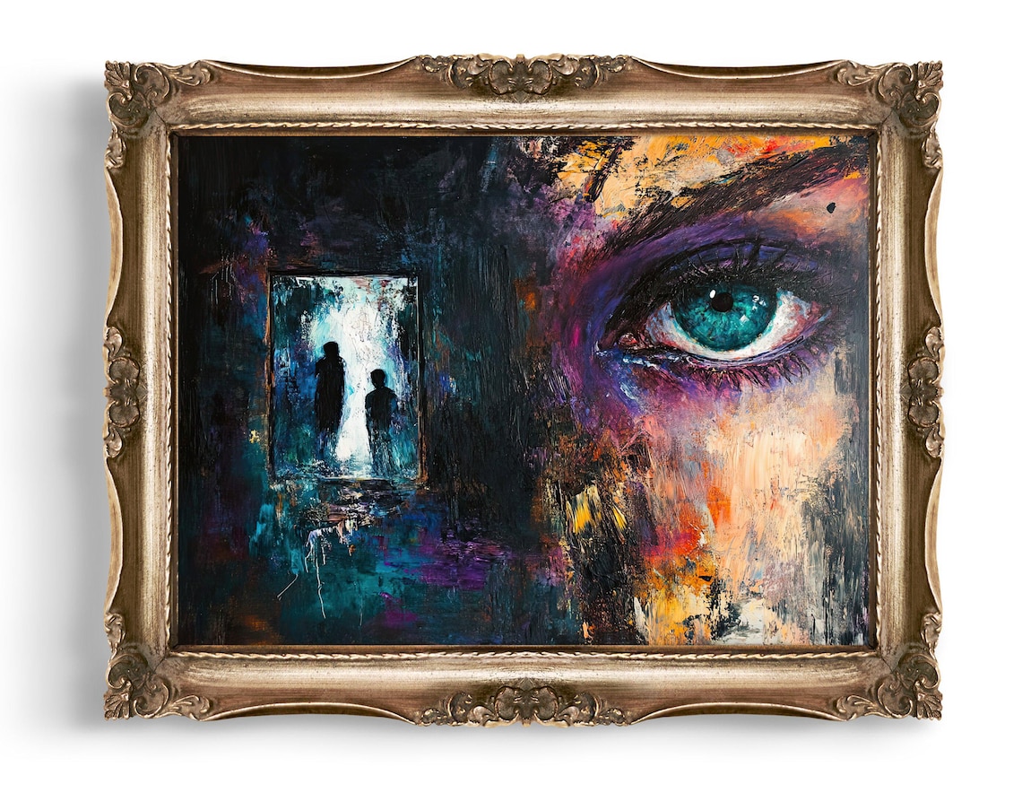 Giant Blue Eye and Dark Doorway Surreal Vintage Gothic Art Poster
