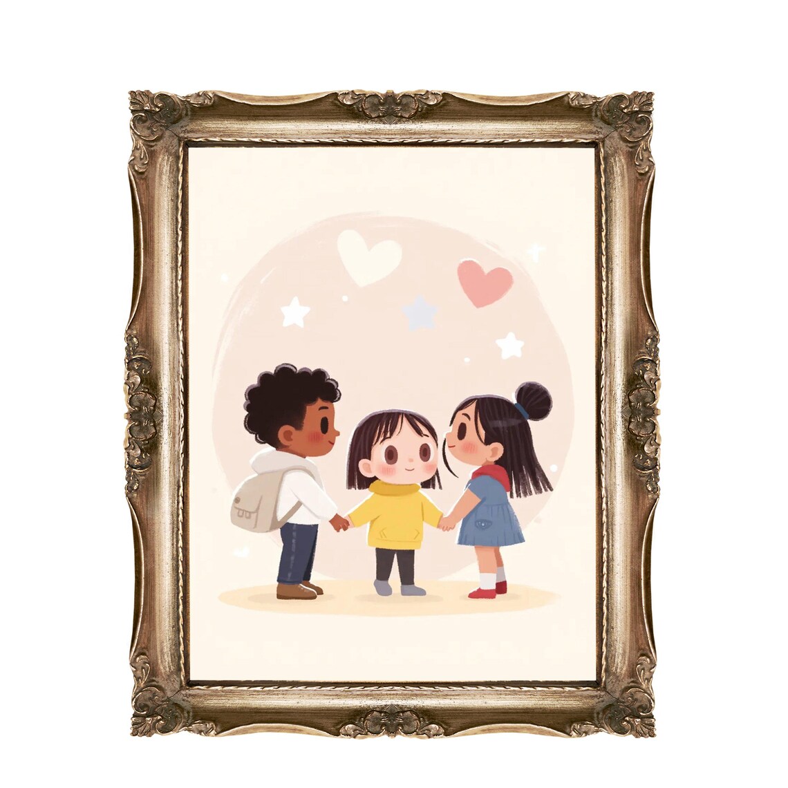 Kids Holding Hands Wall Art Friendship Illustration Diverse Playroom Decor Nursery Inclusive