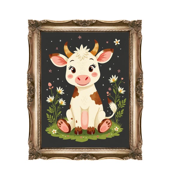 Cute Cow Wall Art Nursery Decor Kids Room Farm Animal Baby Shower Gift 7 Sizes Included