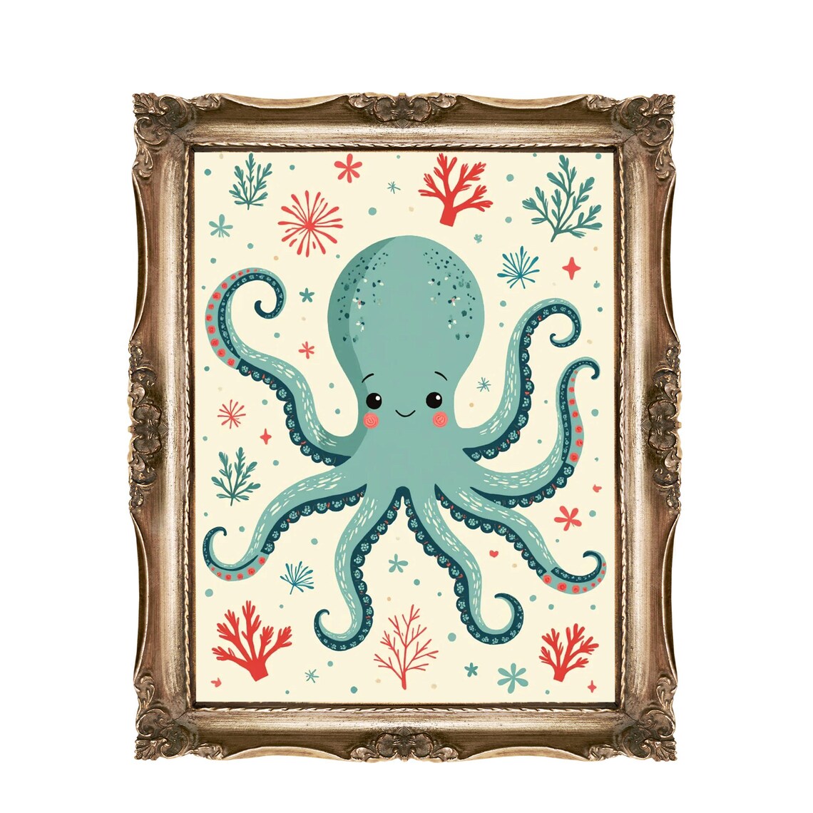 Cute Octopus Wall Art For Kids Nursery Ocean Animals Illustration Sea Life Decor Instant Multiple Sizes