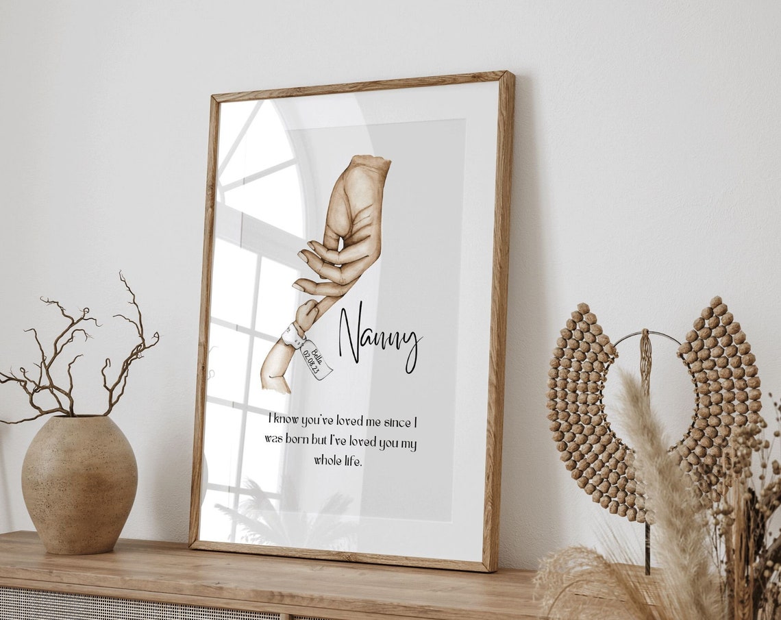 Nanny Hand In Hand Personalised Grandma Newborn Keepsake Poster