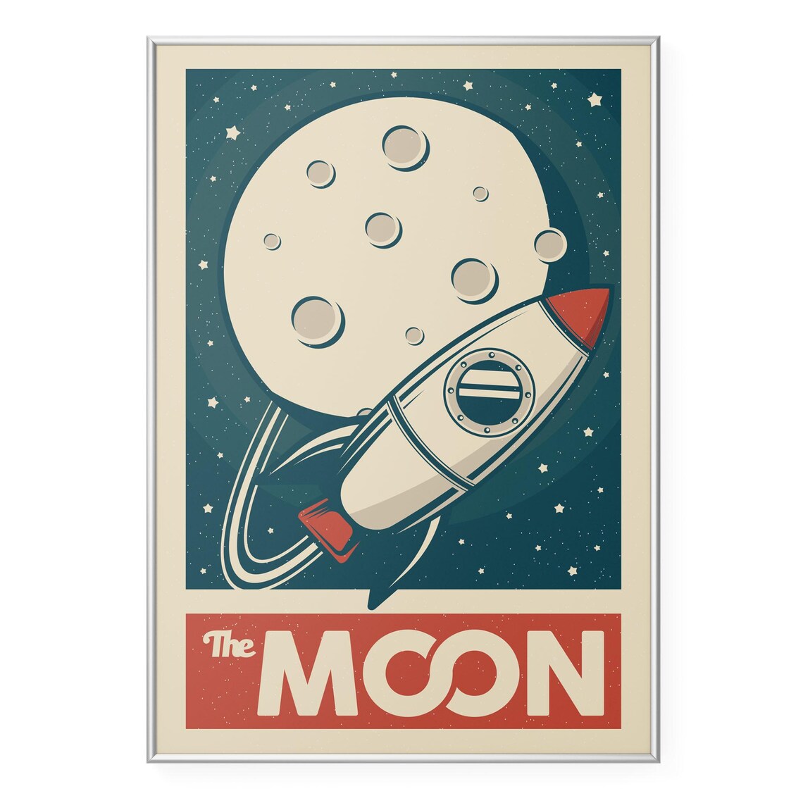 The Moon Retro Poster, Vintage Space Travel Print