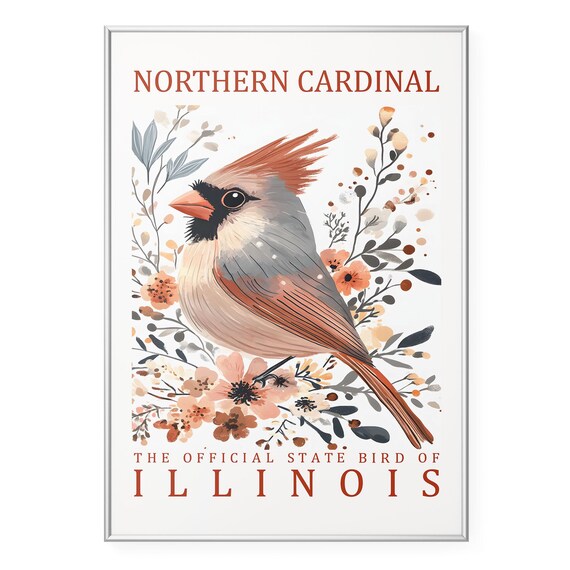 Northern Cardinal Wall Art Print Indiana State Bird Poster Vintage Wildlife Artwork Rustic Botanical Illustration Decor