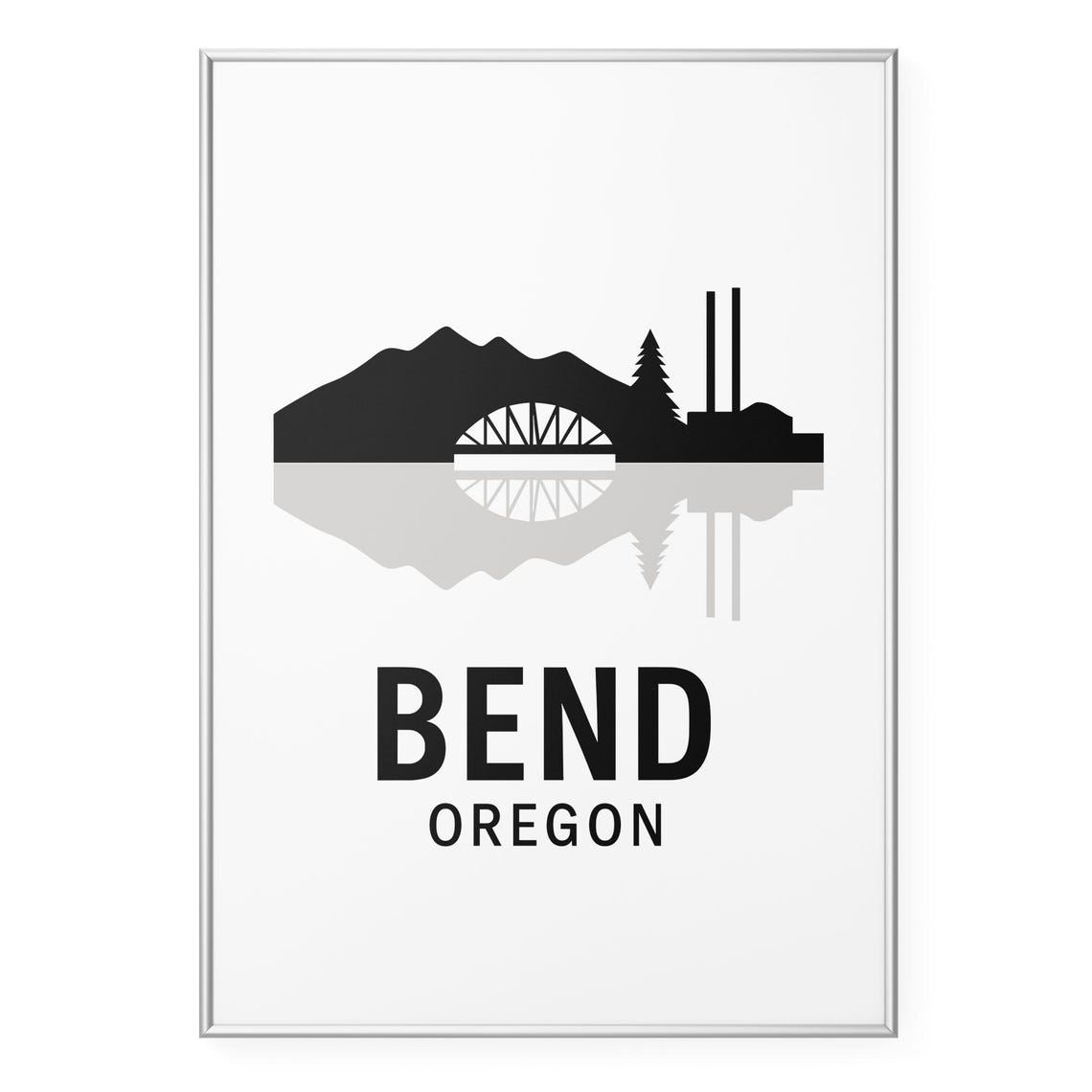 Bend Oregon Cascade Mountains Silhouette Skyline Reflection Poster
