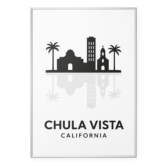 Chula Vista California Skyline Silhouette With Palm Trees Poster
