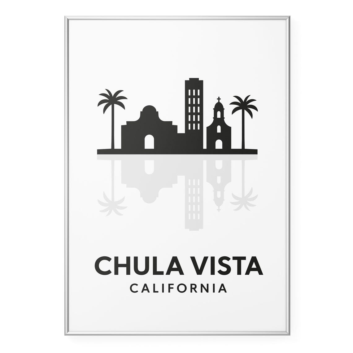 Chula Vista California Skyline Silhouette With Palm Trees Poster