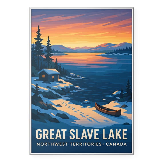 Great Slave Lake Photo Print Northwest Territories Poster Sunset Canoe Wall Art Modern Office Home Decor