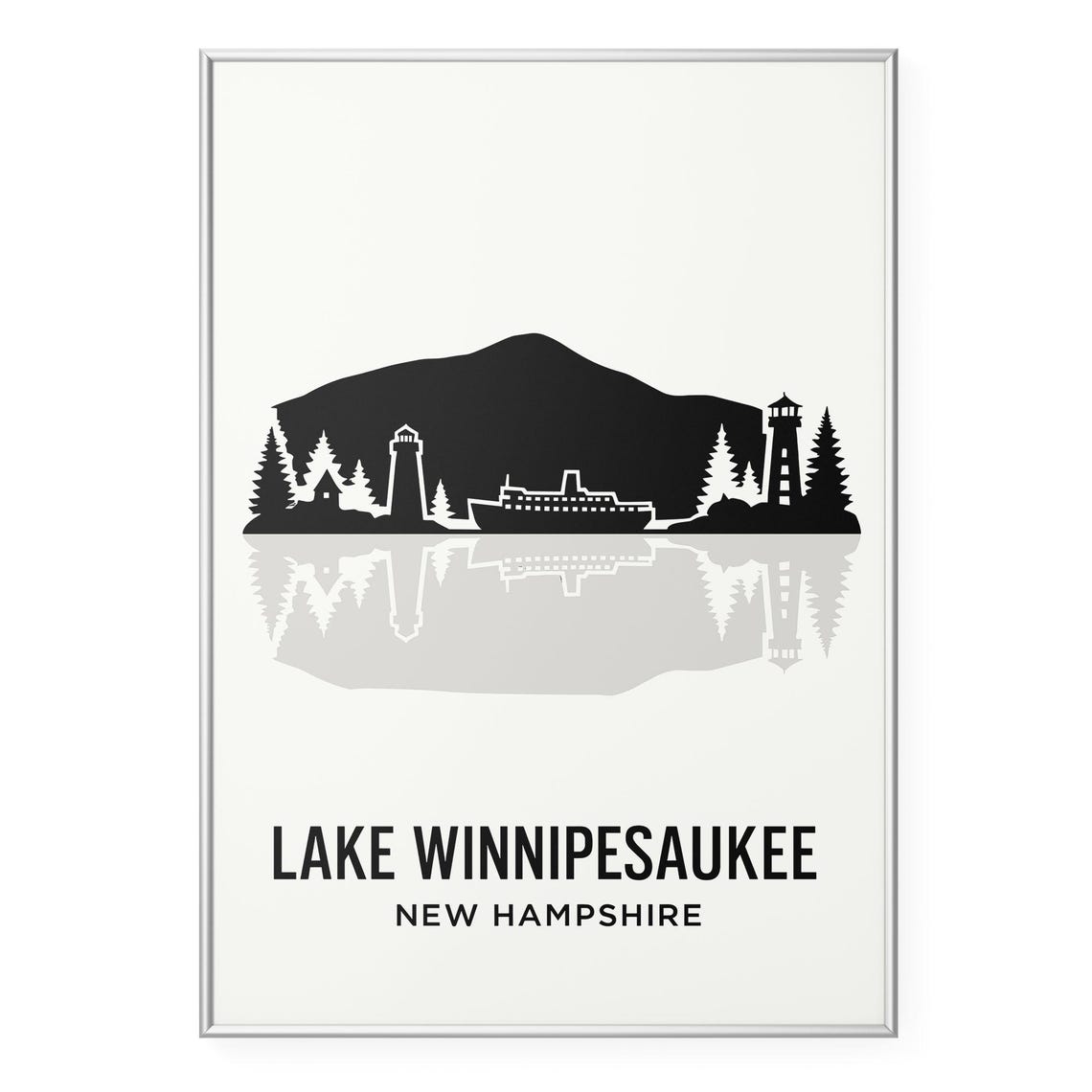 Lake Winnipesaukee New Hampshire Lakeside Silhouette Travel Poster