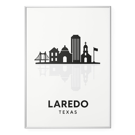 Laredo Texas Skyline Silhouette Poster with Bridge and Church Tower Art