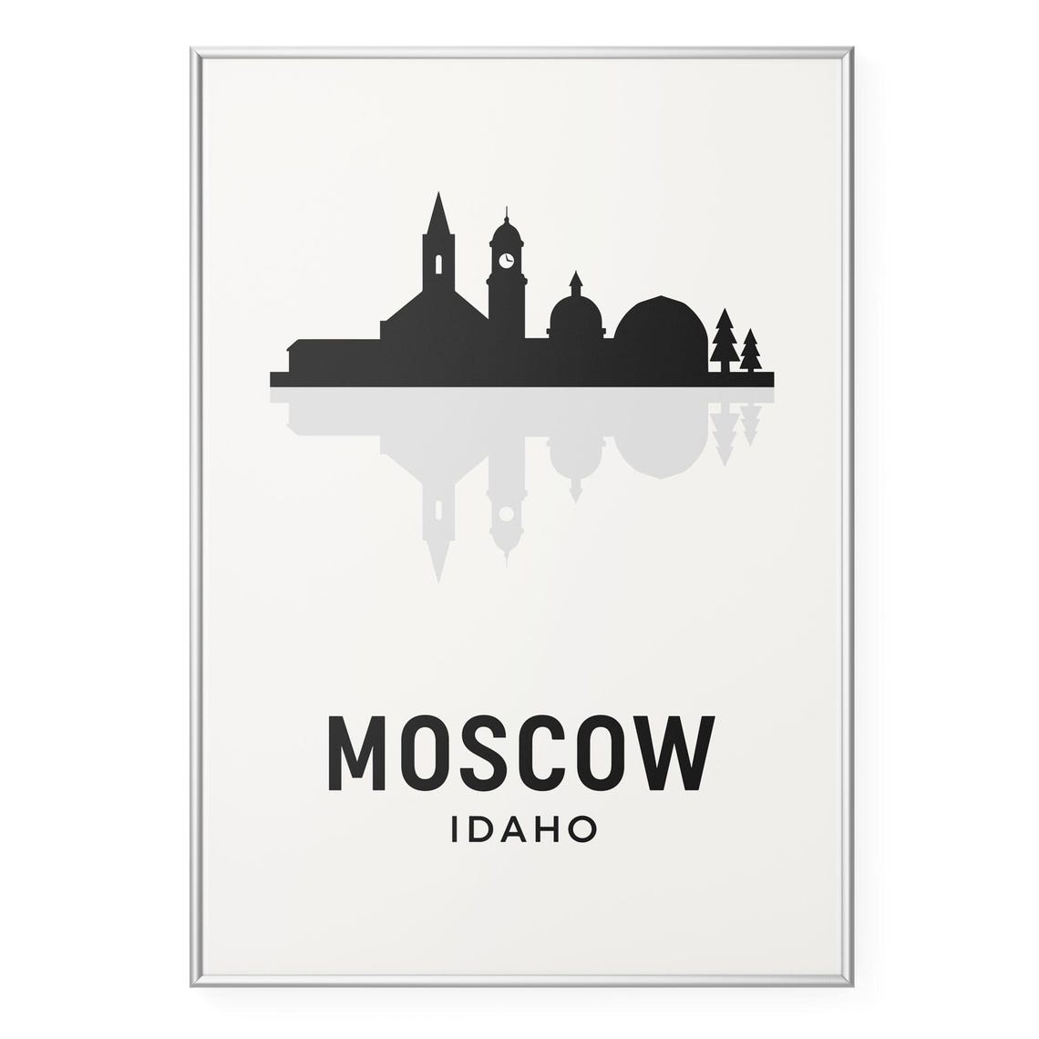 Moscow Idaho Minimalist Skyline Silhouette Reflection Art Poster