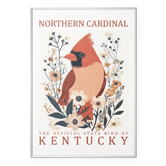 Northern Cardinal Wall Art Print Kentucky State Bird Poster Vintage Wildlife Artwork Rustic Botanical Illustration Decor