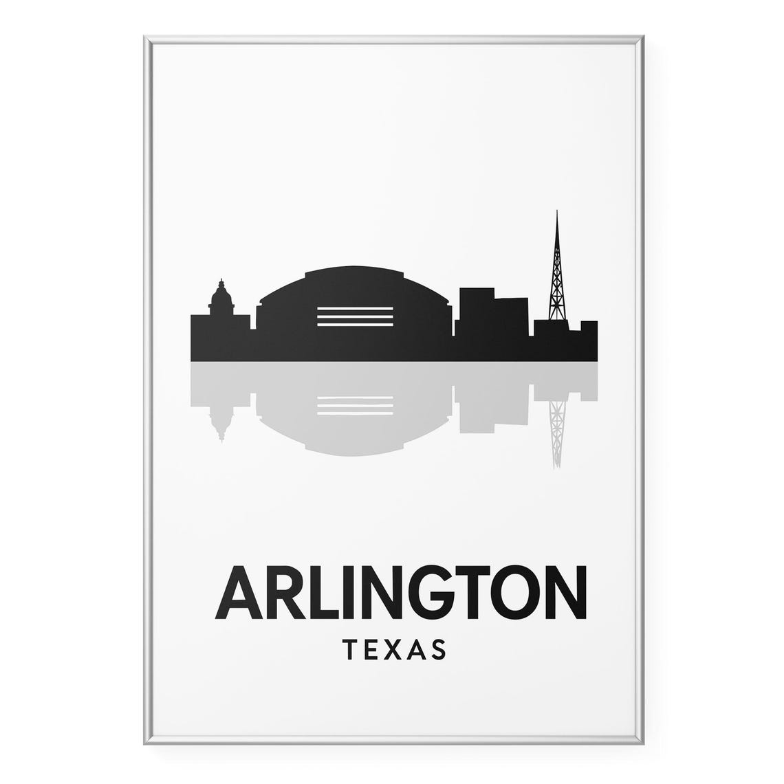 Arlington Texas Skyline Stadium Dome Minimalist Black White Poster