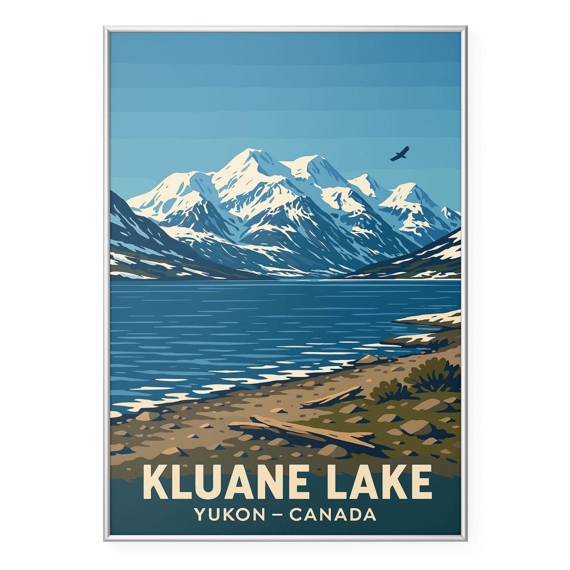 Kluane Lake Yukon Snowy Mountain Lake Illustration Travel Poster