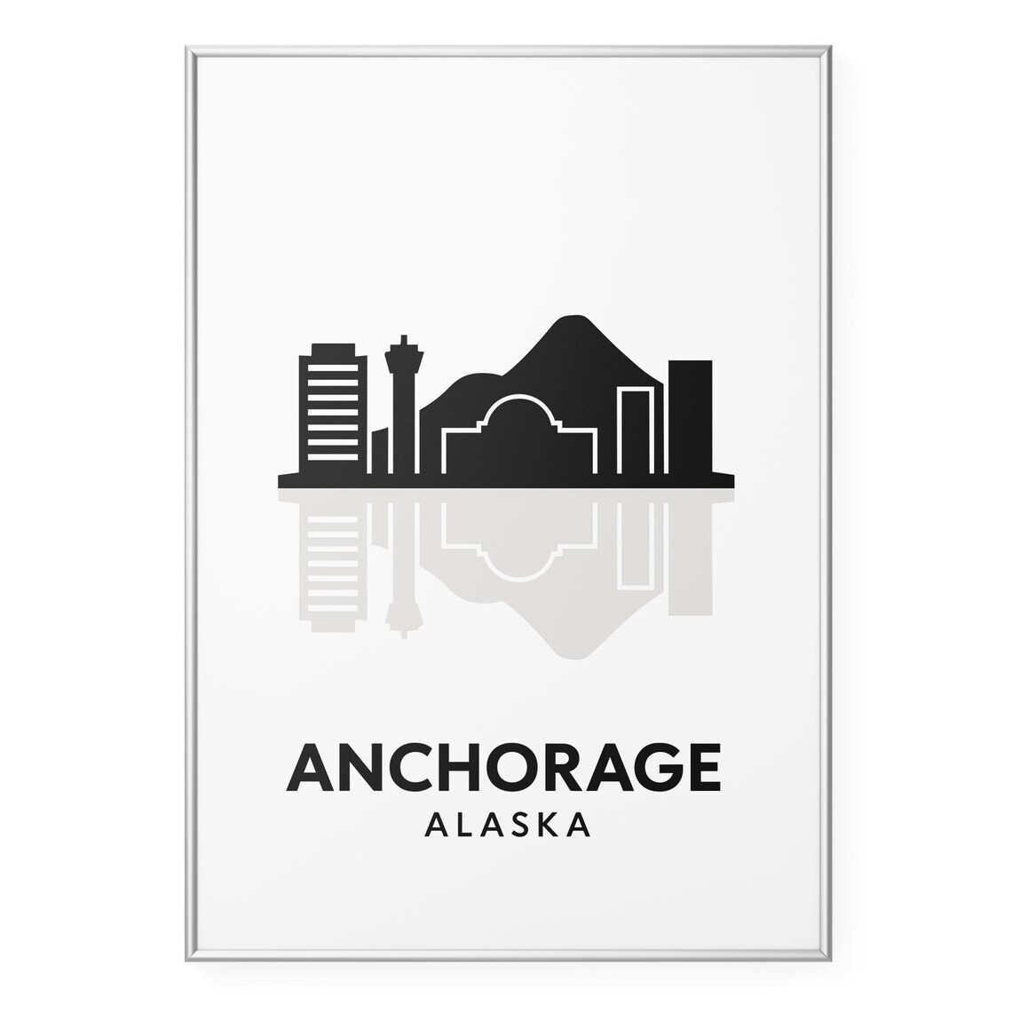 Anchorage Alaska Mountain Skyline Silhouette Travel Poster Decor