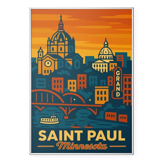 Saint Paul Minnesota Sunset Skyline Vintage Travel Style Poster