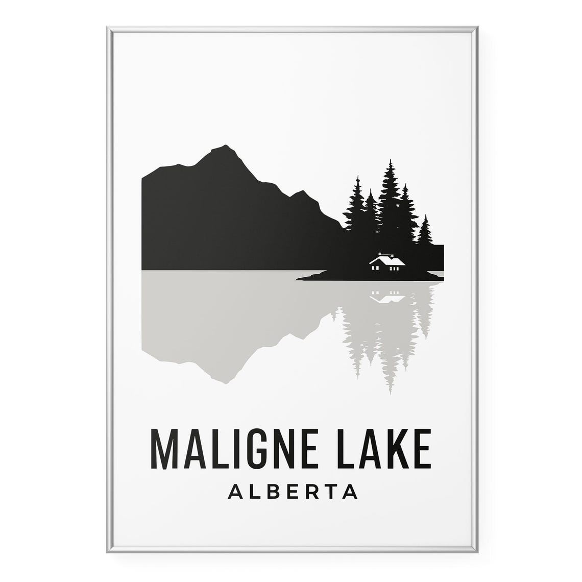 Maligne Lake Alberta Mountain and Pine Silhouette Reflection Poster