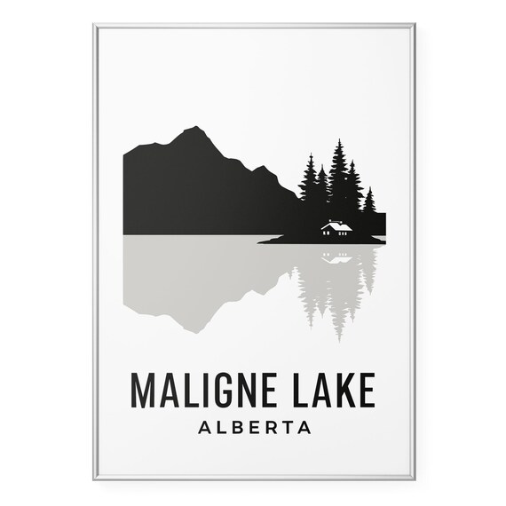 Maligne Lake Alberta Mountain and Pine Silhouette Reflection Poster