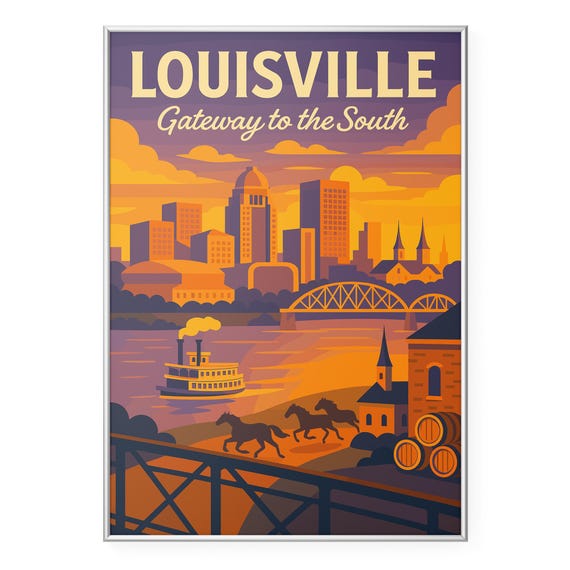 Louisville Skyline Retro Travel Poster, Kentucky