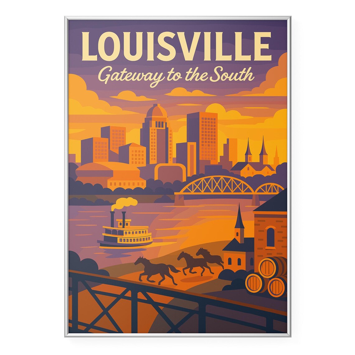 Louisville Skyline Retro Travel Poster, Kentucky