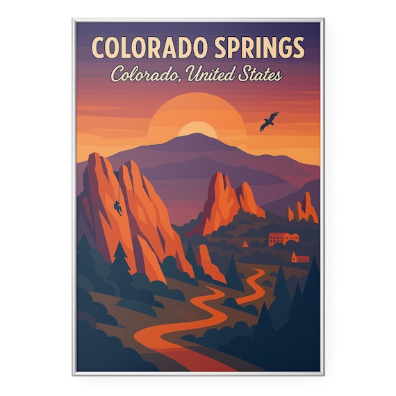 Colorado Springs Garden of the Gods Sunset Retro Travel Poster