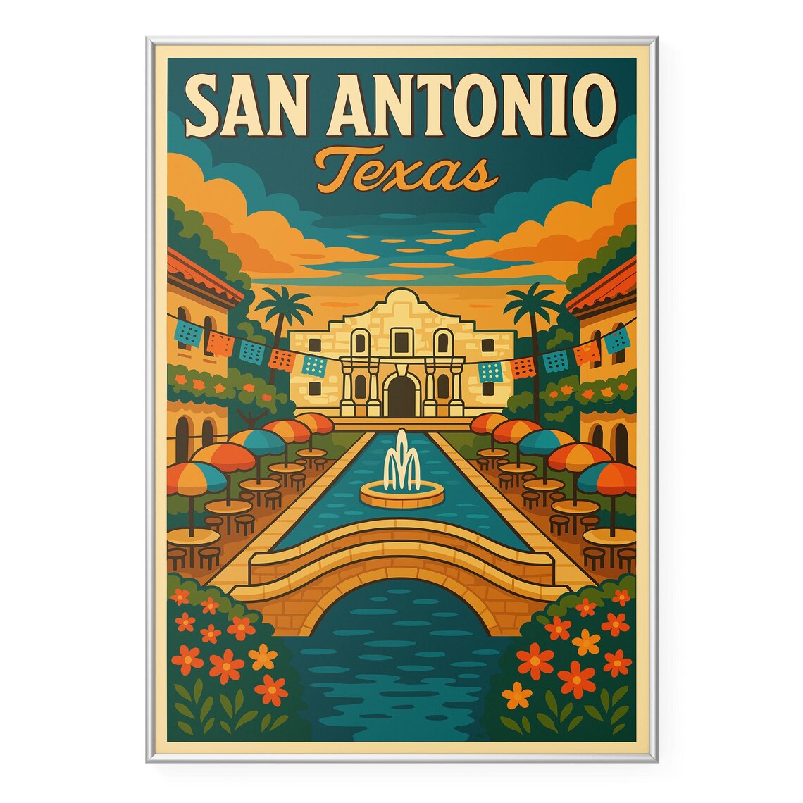 San Antonio Texas River Walk Retro Vintage Travel Poster Art Gift