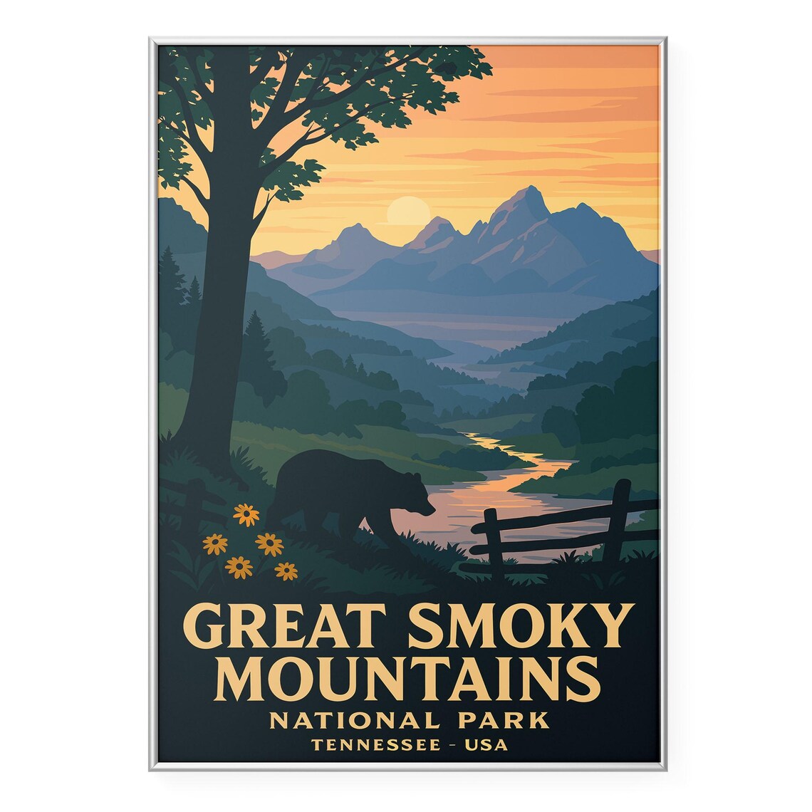 Great Smoky Mountains National Park Bear Sunrise Art Tennessee Poster
