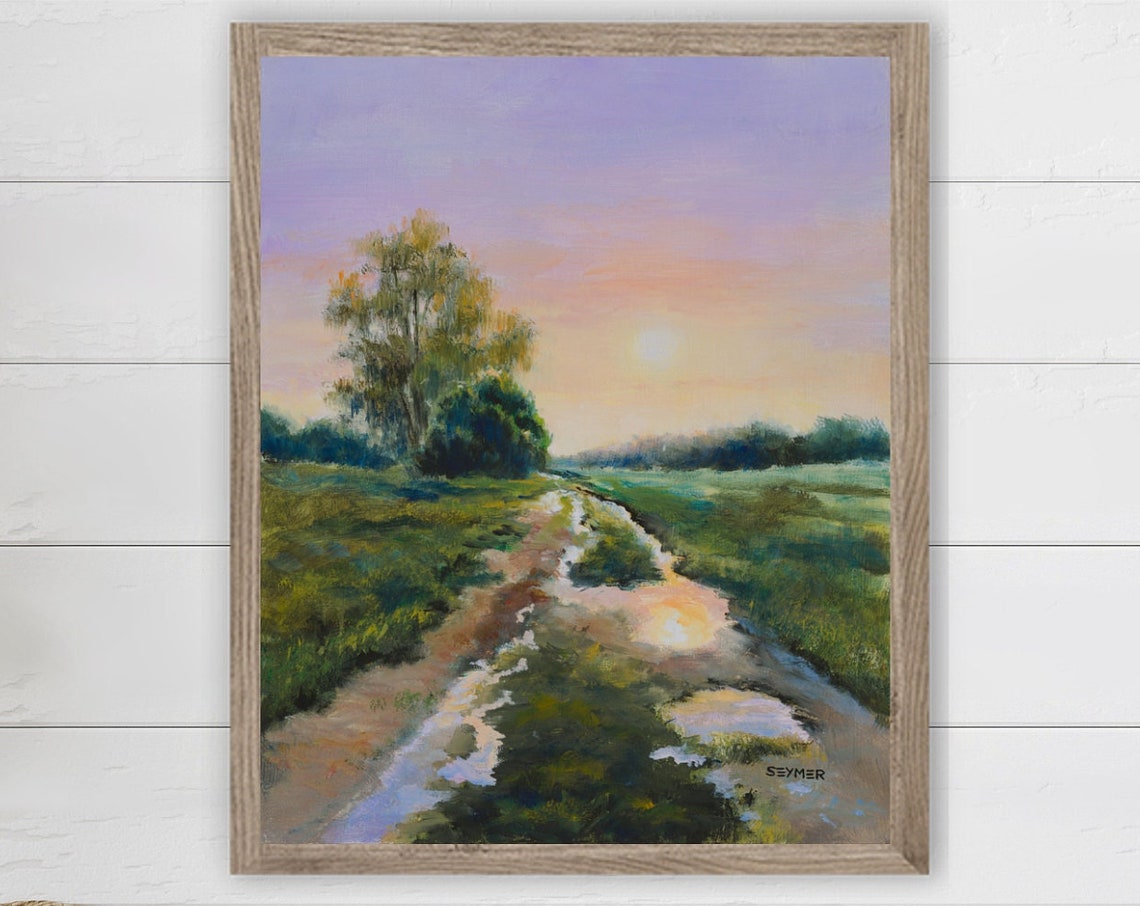 Country Landscape Sunset Print Countryside Oil Painting Path After Rain Rainy Field Country Road Artwork Farmhouse Art Living Room Decor - Image 3