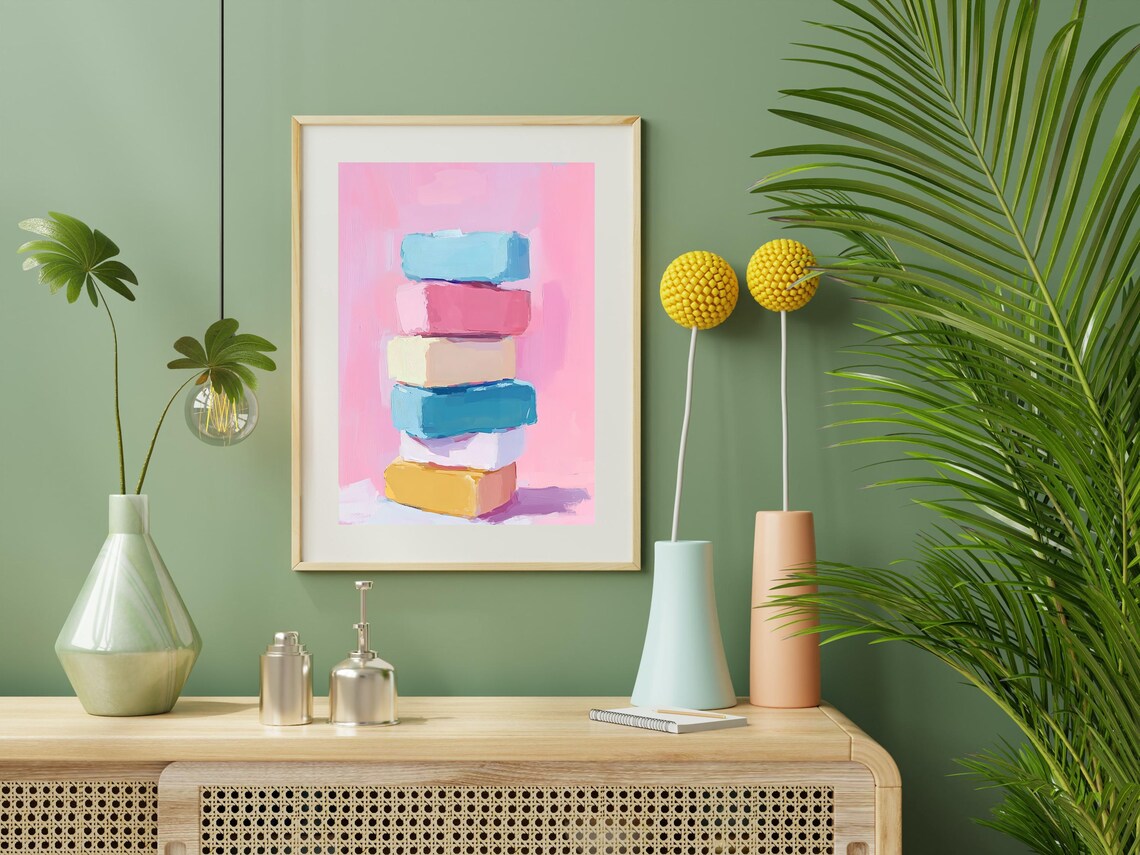 Colorful Stacked Wooden Blocks Tower Pastel Nursery Playroom Poster - Image 4