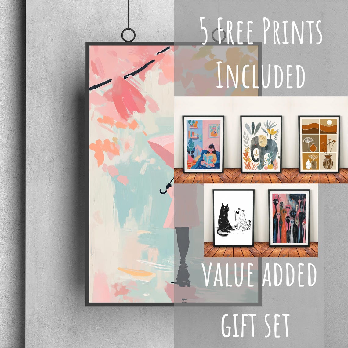 Girl With Pink Umbrella Painting Woman With Umbrella Rainy Day Wall Art Umbrella Watercolor Wall Art Rainy Day Painting Umbrella Girl - Image 3