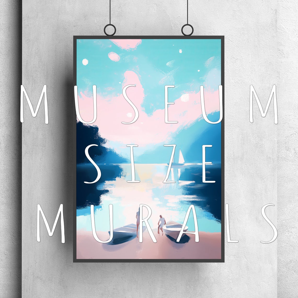 Pastel Beach Sailboat Pink Shore Turquoise Water Wall Art Print - Image 3