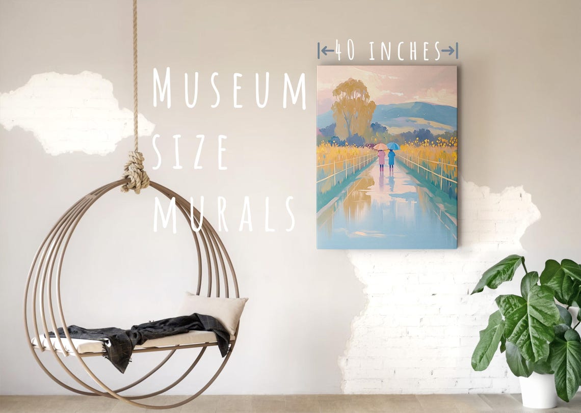 Two Figures With Umbrellas On A Rainy Golden Path Mountain View Poster - Image 5