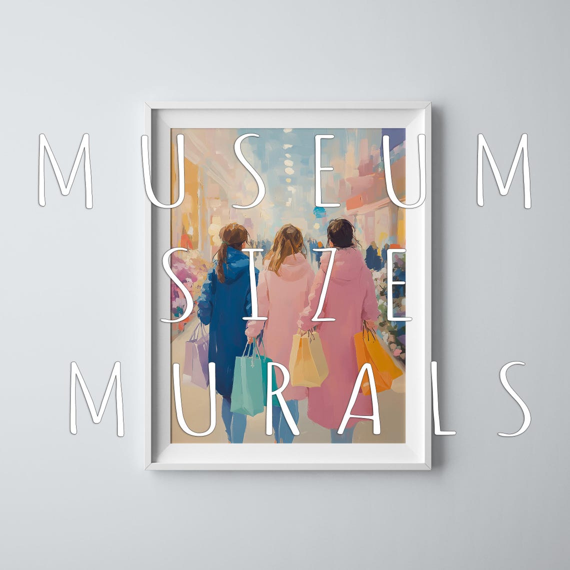 Women In A Shopping Mall Print Watercolor Women Print Shopping Bags Art Shopping Scene Art Women Shopping Wall Art Prints - Image 3