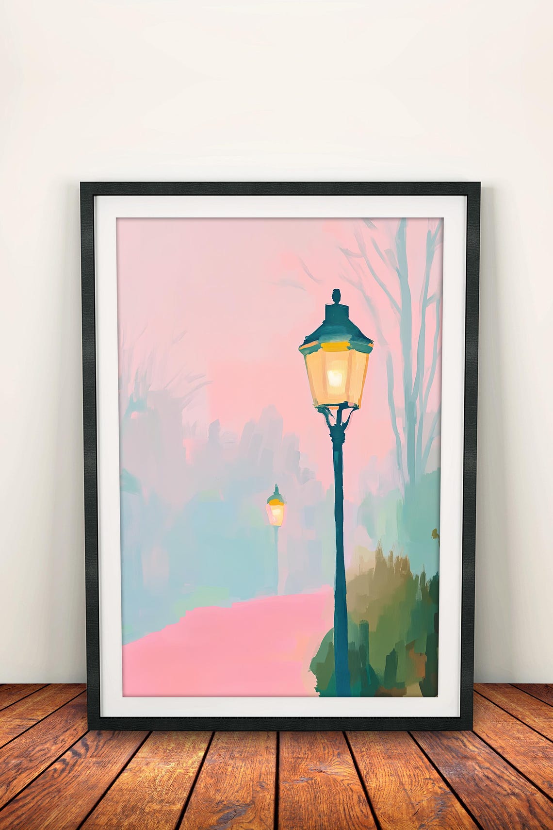 Vintage Victorian Street Lamp Post Art Street Painting Victorian Painting Misty Painting Victorian Artwork Street Lamp Post Wall Art - Image 4