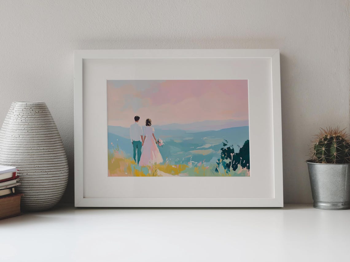 Couple Holding Hands Ocean Overlook Sunset Romantic Wedding Poster - Image 4