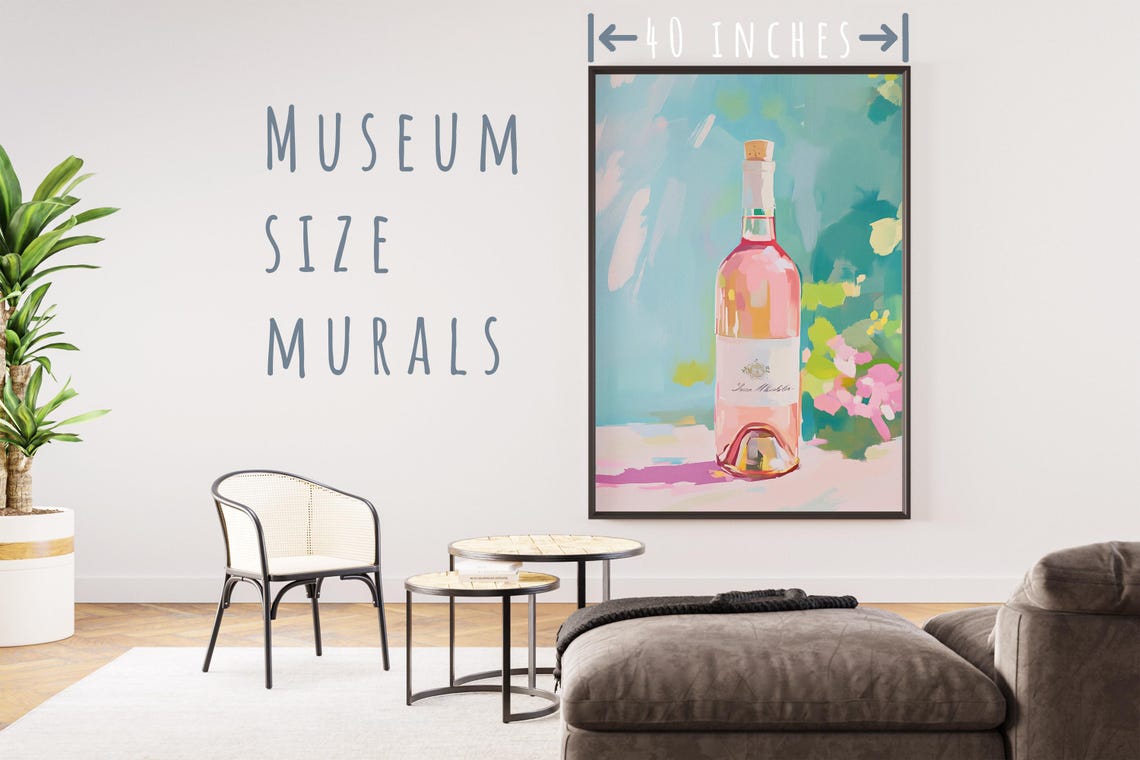 Bottle Of Pink Rose Wine With White Label Pastel Bar Cart Art Poster - Image 5