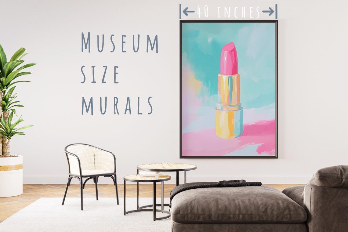 Pink Lipstick In Gold Tube On Pastel Pink And Teal Canvas Wall Art - Image 5