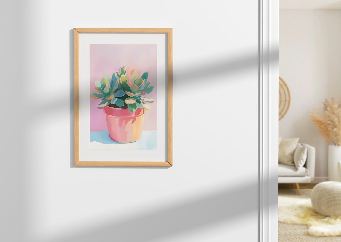 Colorful Succulent In Pink Pot Pastel Botanical Echeveria Art Print - Image 2