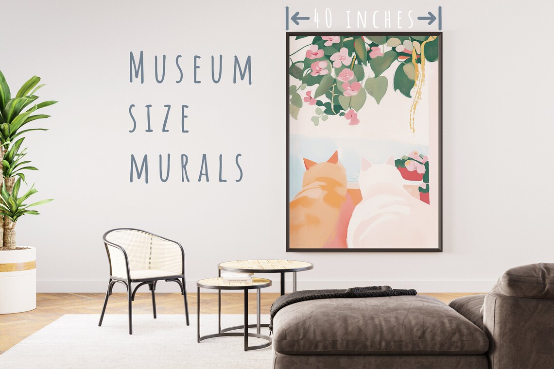 Two Cats Gazing at the Sea Under Flowers Cute Cat Wall Art Print Poster - Image 5